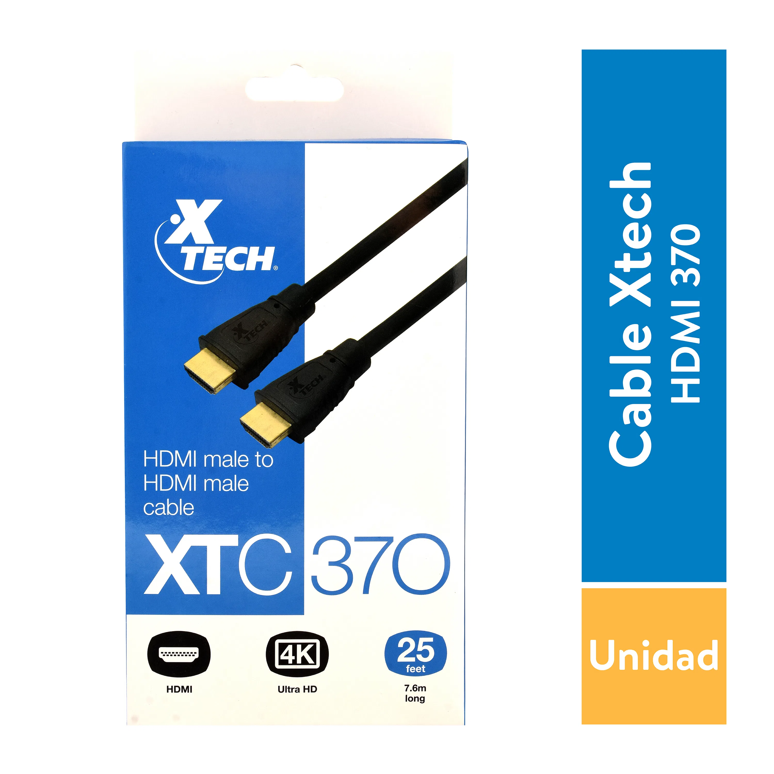 XTC-370] Xtech - Cable HDMI Macho Doble HD Goma Negro Admite hasta  3840x2160p [7.6 Metros]
